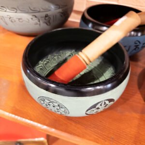 Klei Gong met decoratie Groen met zwart Middel