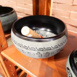 Klei Gong met decoratie Grijs met zwart Groot